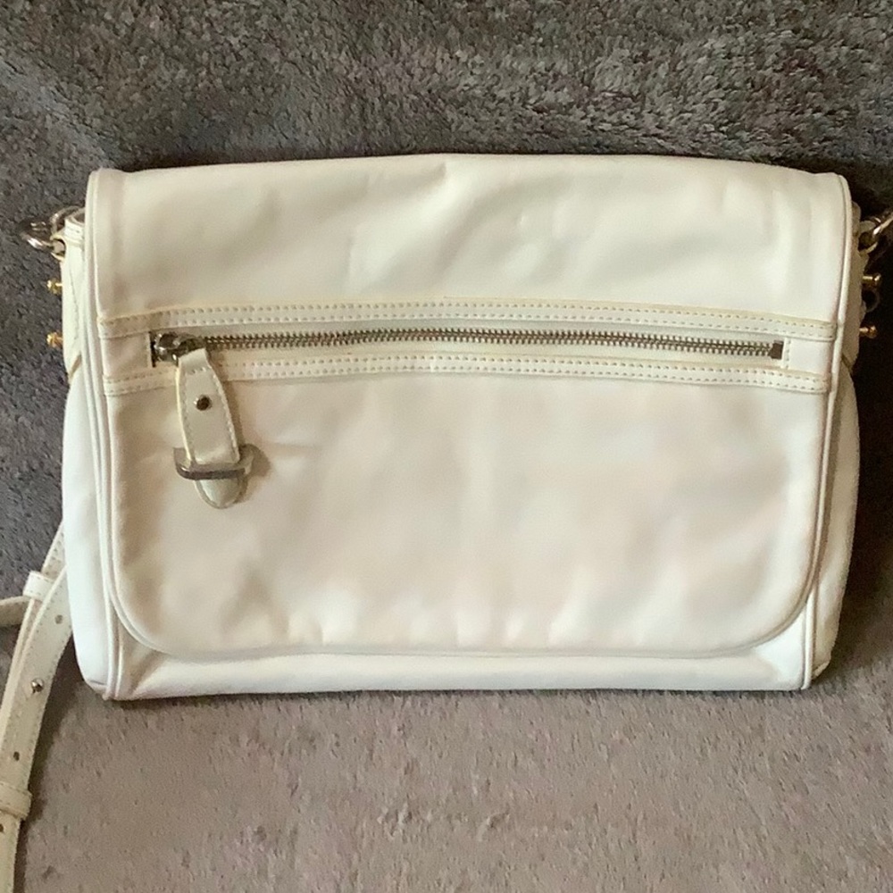 Vintage Halston Heritage White Leather Flap Shoulder Bag